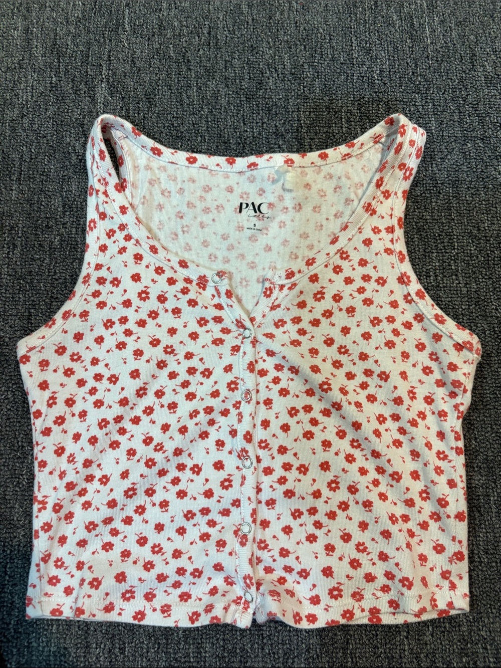 PacSun White Tank with Red Floral Buttons